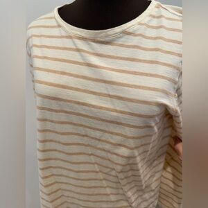 Lands End Cream & Beige Cotton Striped Women's Crewneck Long Sleeve Top